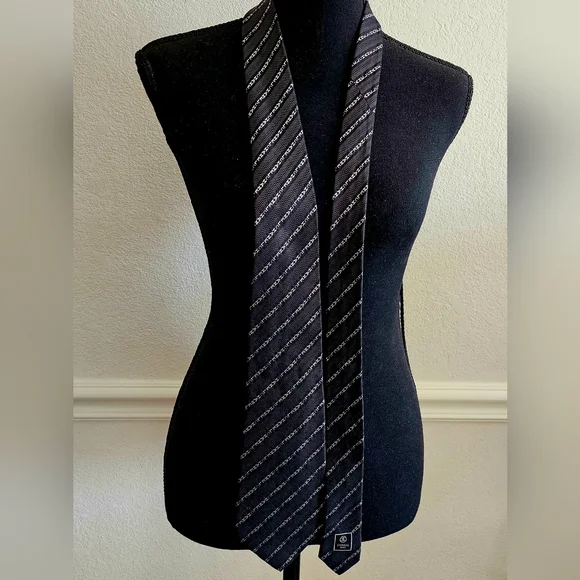 Chanel Black Woven Silk Neck Tie - Picture 6 of 6